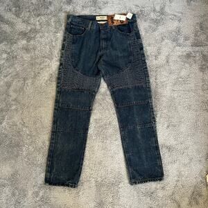 Jeanius by Akademiks Blue Denim Dark Wash Moto Biker Jeans Men's Size 32x30